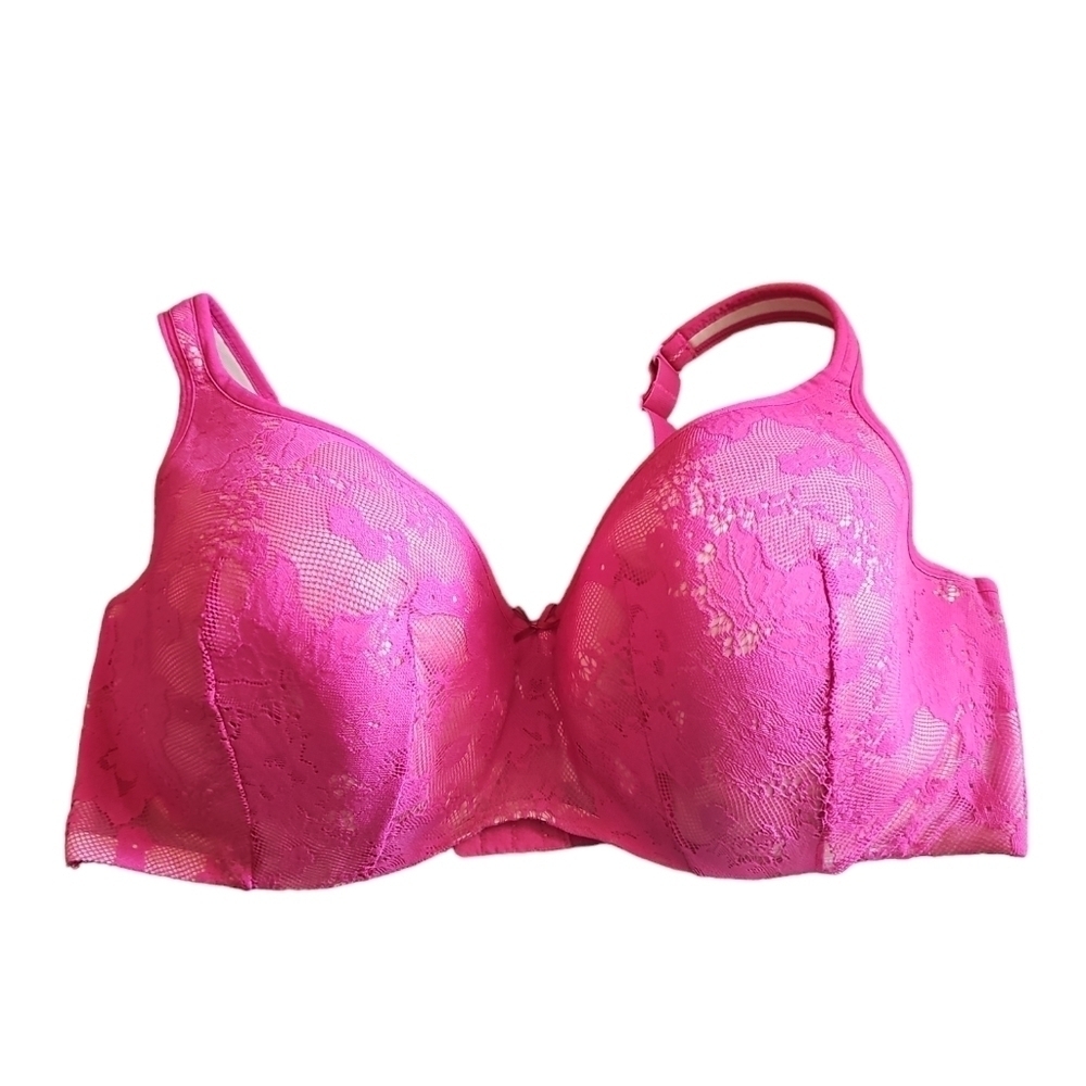 Cacique hot pink balconette underwire lace bra sz 44 DDD WL218